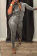 Silver Grey Wholesale Women's Snakeskin Imitation Leather Long Sleeve Lapel Neck Single-Breasted Shirts Skinny Pants Solid Color Sets MN8385-3