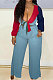Lake Blue Sexy Matching Color Low-Cut Bandage Tops Wide Leg Pants With Pocket Suit MN8384-1