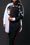 Black Prevail Design Printed Long Sleeve Lapel Neck Shirts ORY5211-1
