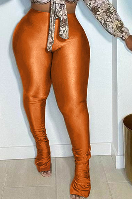 Bronze Euramerican Women Fashion Glitter Ruffle High Waist Split Pants GL6520-1