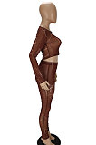 Blue Night Club Letter Printed Long Sleeve Crop Tops Skinny Pants Mesh Fashion Suit MN8383-1