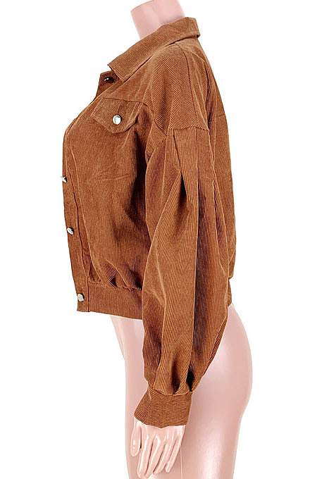 Camel Women Corduroy Cardigan Lantern Sleeve Fashion Coat GL6522-1