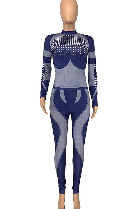 Ocean Blue Euramerican Women Fashion Casual Sport Yoga Contrast Color Tight Pants Sets GLS10062-5
