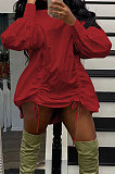 Army Green Design Newest Long Skeeve High Neck Loose Drawstring Dress DR88136-1
