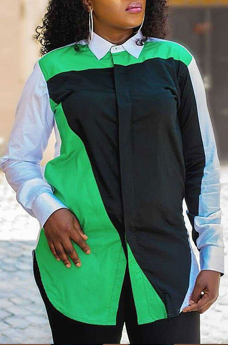 Black Prevail Design Printed Long Sleeve Lapel Neck Shirts ORY5211-1