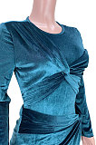 Orange Euramerican Women Club Velvet Zipper Knotted Split Skirts Sets GL6518-2
