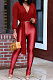 Red Women Chiffon Top Pure Color Pants Sets ED1084-1