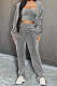Grey Preppy Women's Velvet Strapless+Cardigan Coat Trousers Plain Color Three Piece DR88137-1