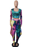 Blue Euramerican Women's Tie Dye Printed Long Sleeve Trousers Casual Suit JH278-1