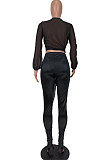 Green Women Chiffon Top Pure Color Pants Sets ED1084-3