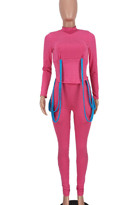 Rose Red Euramerican Women Fashion Casual Cotton Blend Long Sleeve Long Pants Sets ED1086-1