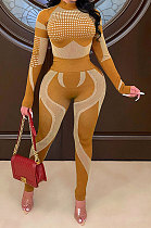 Chestnut Euramerican Women Fashion Casual Sport Yoga Contrast Color Tight Pants Sets GLS10062-4