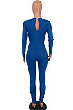 Black Pure Color Sexy Long Sleeve Dew Waist Ruffle Bodycon Jumpsuits HY5245-3