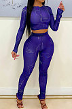 Coffee Night Club Letter Printed Long Sleeve Crop Tops Skinny Pants Mesh Fashion Suit MN8383-4
