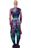 Green Euramerican Women's Tie Dye Printed Long Sleeve Trousers Casual Suit JH278-2