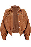Camel Women Corduroy Cardigan Lantern Sleeve Fashion Coat GL6522-1