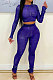 Blue Night Club Letter Printed Long Sleeve Crop Tops Skinny Pants Mesh Fashion Suit MN8383-1