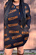 Black Preppy New Letter Printed Long Sleeve Loose Dress ORY5214