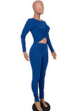 Black Pure Color Sexy Long Sleeve Dew Waist Ruffle Bodycon Jumpsuits HY5245-3