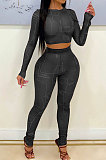 Coffee Night Club Letter Printed Long Sleeve Crop Tops Skinny Pants Mesh Fashion Suit MN8383-4