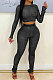 Black Night Club Letter Printed Long Sleeve Crop Tops Skinny Pants Mesh Fashion Suit MN8383-3