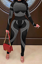 Black Euramerican Women Fashion Casual Sport Yoga Contrast Color Bodycon Pants Sets GLS10062-3