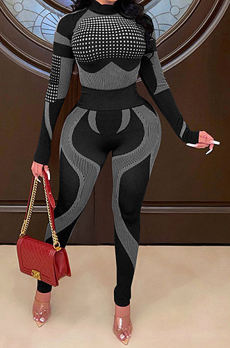 Black Euramerican Women Fashion Casual Sport Yoga Contrast Color Bodycon Pants Sets GLS10062-3