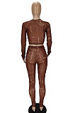 Blue Night Club Letter Printed Long Sleeve Crop Tops Skinny Pants Mesh Fashion Suit MN8383-1
