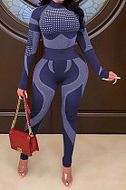 Blue Purple Euramerican Women Fashion Casual Sport Yoga Contrast Color Bodycon Pants Sets GLS10062-1