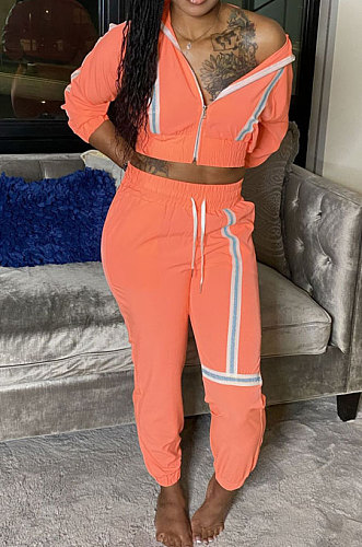 Blue Sports Women's Webbing Long Sleeve Hoodie Coat Jogger Pants Suit JH279-3