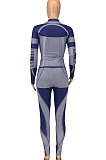 Blue Purple Euramerican Women Fashion Casual Sport Yoga Contrast Color Bodycon Pants Sets GLS10062-1