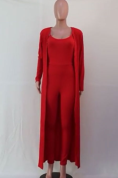Green Wholesale Women's Ribber Jumpsuits+Cardigan Coat Plain Color Suits SY8832-1