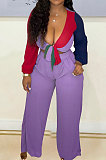 Khaki Sexy Matching Color Low-Cut Bandage Tops Wide Leg Pants With Pocket Suit MN8384-3