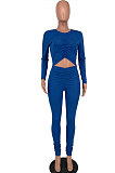 Black Pure Color Sexy Long Sleeve Dew Waist Ruffle Bodycon Jumpsuits HY5245-3