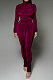 Dark Purple Wholesale Velvet Long Sleeve High Neck Tops Skinny Pants Slim Fitting Suit DR88131-1
