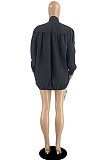 Army Green Design Newest Long Skeeve High Neck Loose Drawstring Dress DR88136-1