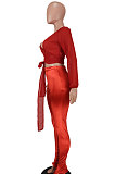 Green Women Chiffon Top Pure Color Pants Sets ED1084-3