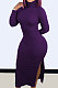 Dark Purple Modest New Ribber Long Sleeve High Neck Slim Fitting Slit Dress TC096-4