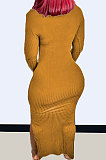 Black Modest New Ribber Long Sleeve High Neck Slim Fitting Slit Dress TC096-2