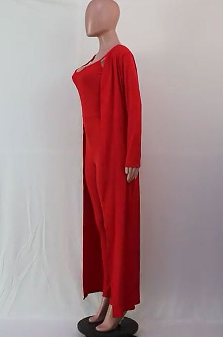 Black Wholesale Women's Ribber Jumpsuits+Cardigan Coat Plain Color Suits SY8832-3