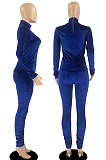 Green Wholesale Velvet Long Sleeve High Neck Tops Skinny Pants Slim Fitting Suit DR88131-3