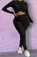 Black Pure Color Sexy Long Sleeve Dew Waist Ruffle Bodycon Jumpsuits HY5245-3