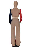 Khaki Sexy Matching Color Low-Cut Bandage Tops Wide Leg Pants With Pocket Suit MN8384-3