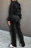 Grey Preppy Women's Velvet Strapless+Cardigan Coat Trousers Plain Color Three Piece DR88137-1