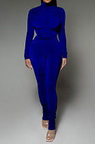 Blue Wholesale Velvet Long Sleeve High Neck Tops Skinny Pants Slim Fitting Suit DR88131-5