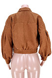Dark Blue Women Corduroy Cardigan Lantern Sleeve Fashion Coat GL6522-2