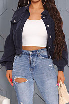 Dark Blue Women Corduroy Cardigan Lantern Sleeve Fashion Coat GL6522-2