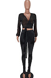 Green Women Chiffon Top Pure Color Pants Sets ED1084-3