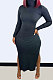 Black Modest New Ribber Long Sleeve High Neck Slim Fitting Slit Dress TC096-2