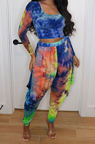 Blue Euramerican Women's Tie Dye Printed Long Sleeve Trousers Casual Suit JH278-1